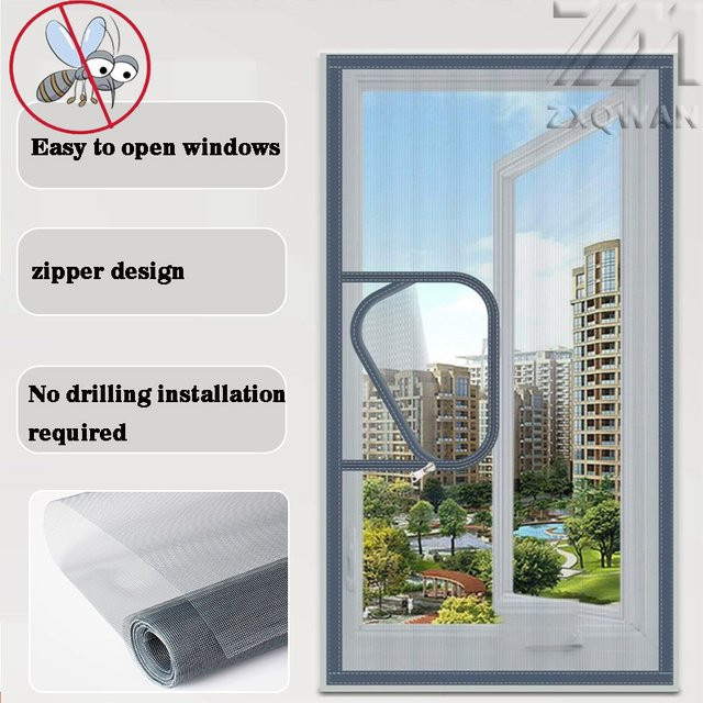 Selbstklebendes mückensicheres Fensternetz von zxqwan in Grau ohne Bohren mit Reißverschluss - Bild 1