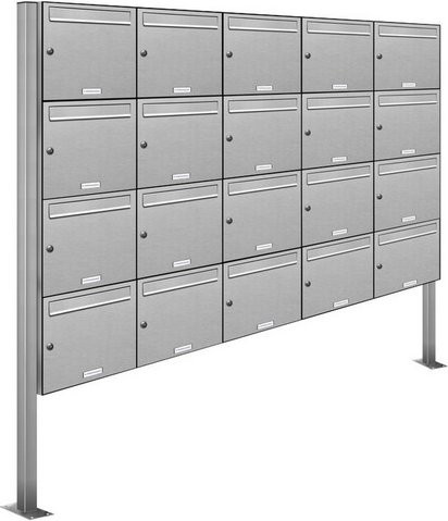 AL Briefkasten-System für 20 Parteien, freistehend, silberfarben, B/H/T: 153,474 x 170,0 x 11,6 cm - Bild 1