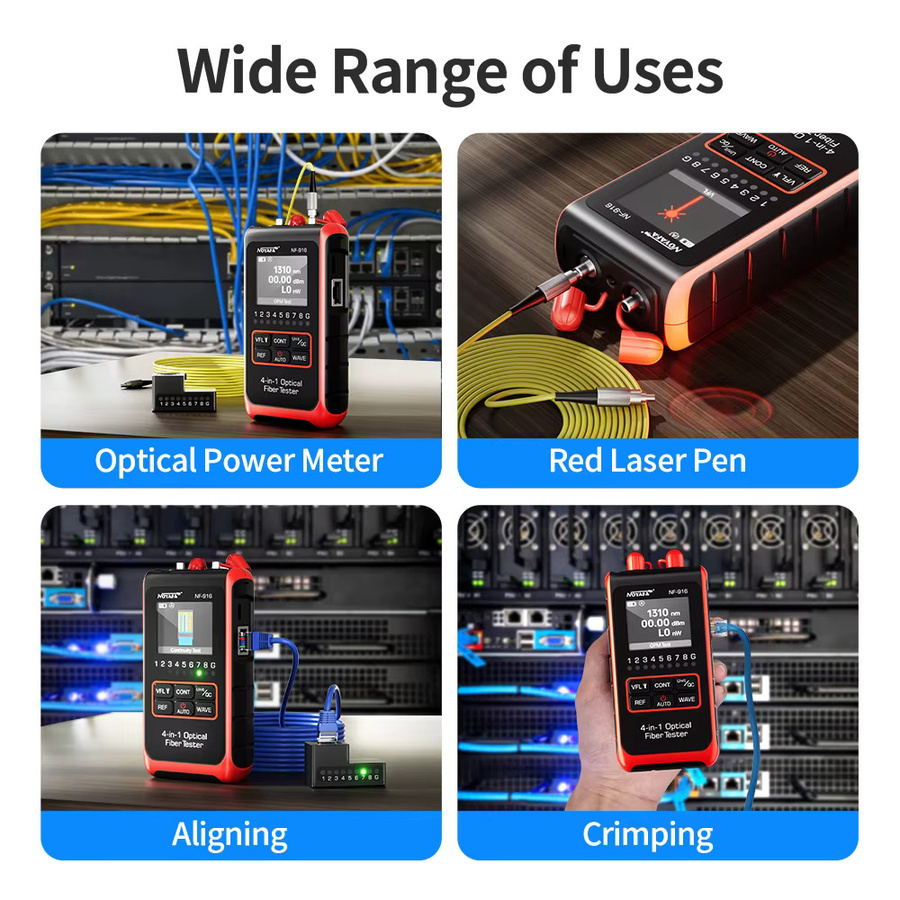 Noyafa NF-916 4-in-1 Glasfaser-Leistungsmesser und Visual Fault Locator VFL mit REF, FC, SC, ST und RJ45 Anschlüssen für Glasfaserkabeltests - Bild 5
