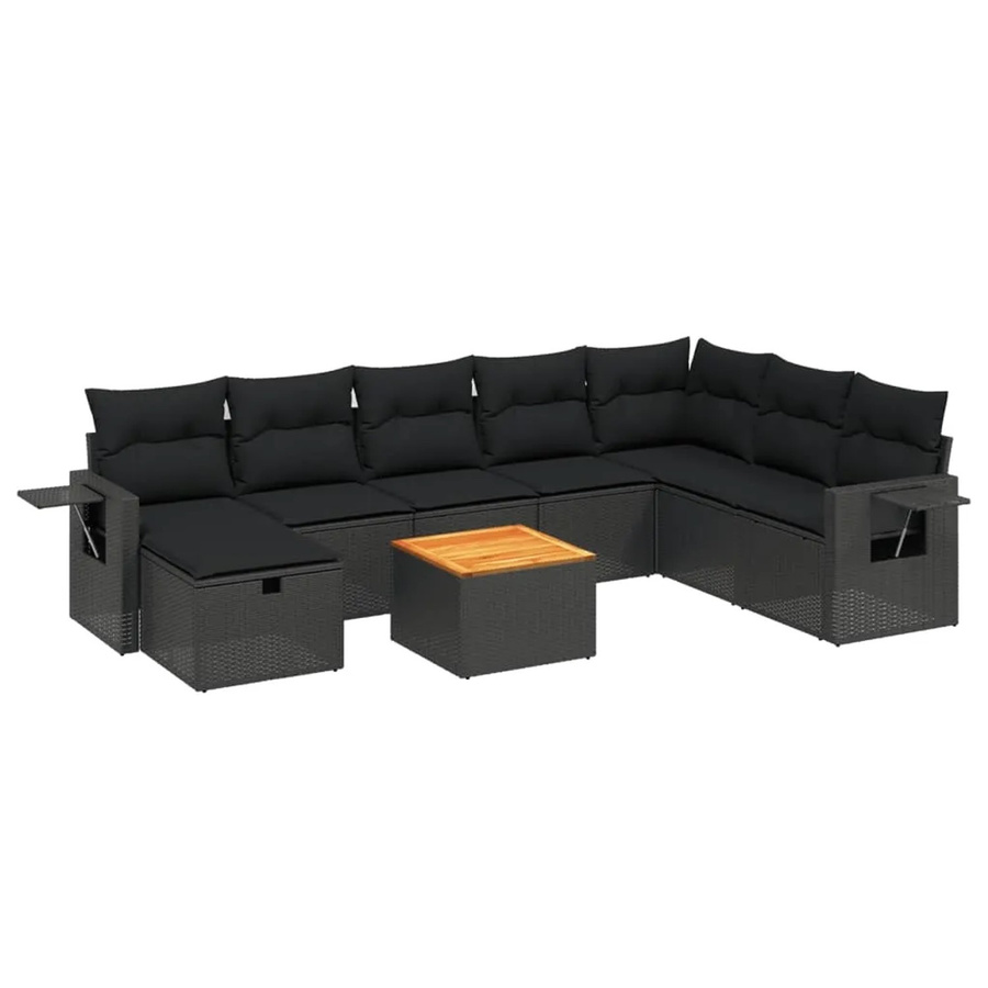 vidaXL 9-tlg Garten-Sofagarnitur Modell 90 in Schwarz aus PE-Rattan mit Kissen und pulverbeschichtetem Stahlgestell - Bild 2