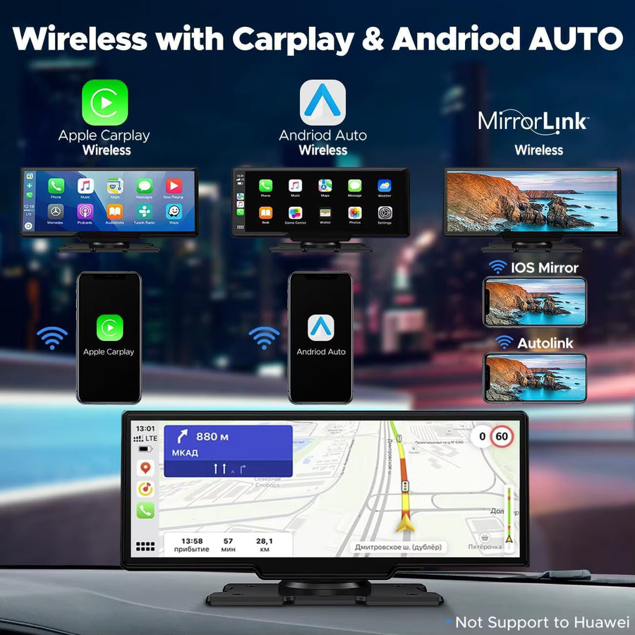Maxtoss 10,26 Zoll Auto-Dashcam mit 4K Auflösung, Carplay und Android Auto, Dual-Linsen-Kamera mit GPS, 5G WLAN und Bluetooth in Schwarz - Bild 3