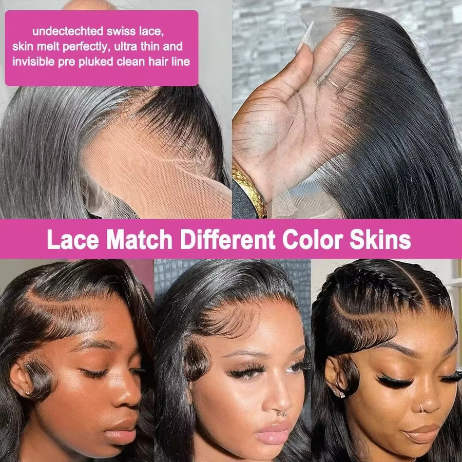 TAHIKIE Body Wave Echthaar 13x6 HD Lace Frontal Perücke, Schwarz, Damen - Bild 5