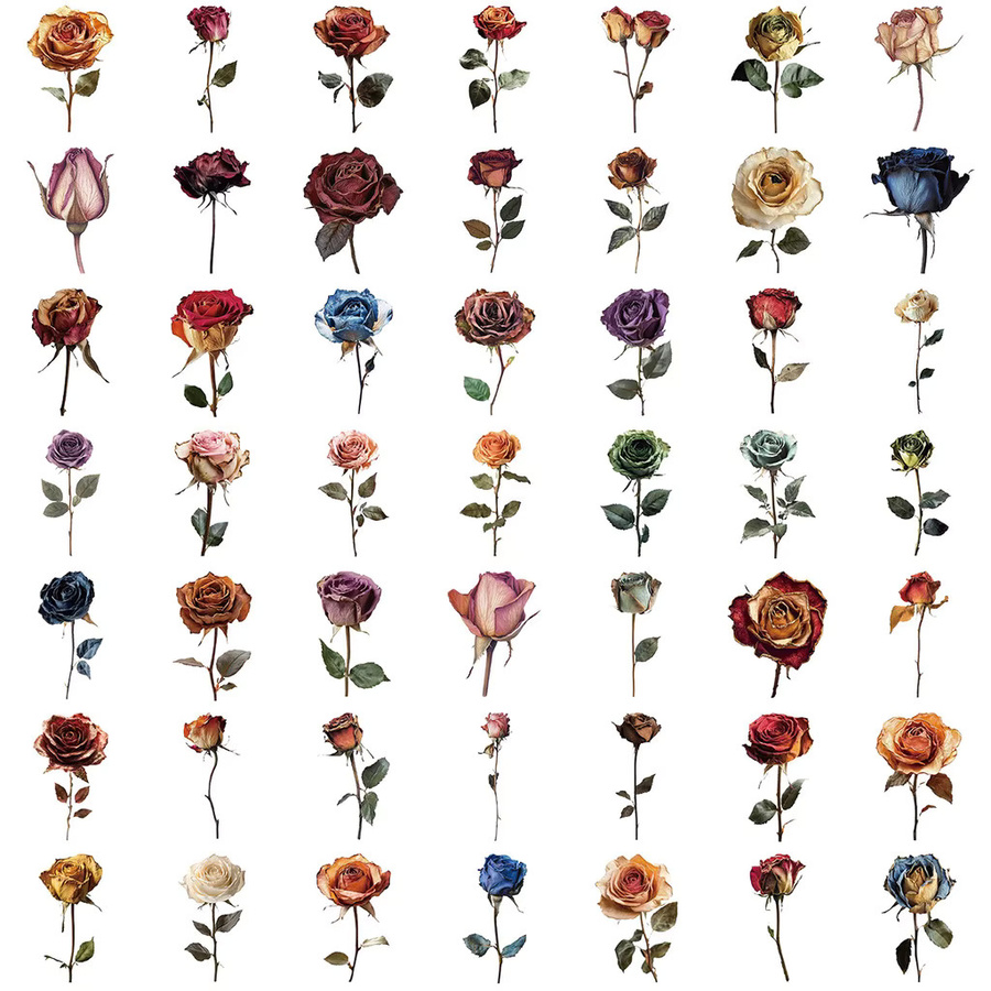 50 Stück transparente getrocknete Blumen-Aufkleber aus wasserfestem PET für Scrapbook und Notebook-Dekor in Multicolour von RecordingYourLife Store - Bild 3