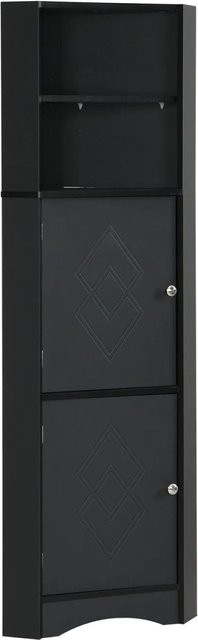 PXloue Eck-Badschrank in Schwarz mit Türen, offenen Fächern und Einlegeböden, H x B x T: 155,0 x 36,5 x 36,5 cm - Bild 1