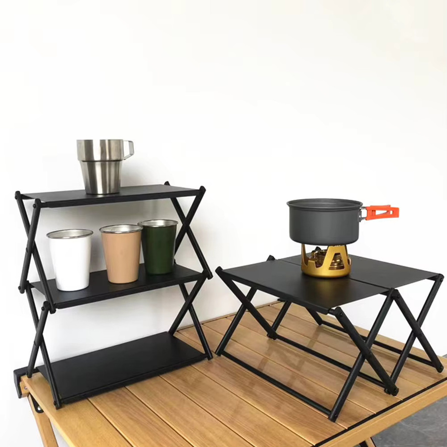 JOCESTYLE 3-stufiges Camping-Aufbewahrungsregal aus Metall in Schwarz, multifunktionales und tragbares Organizer-Regal für Garten und Strand - Bild 3