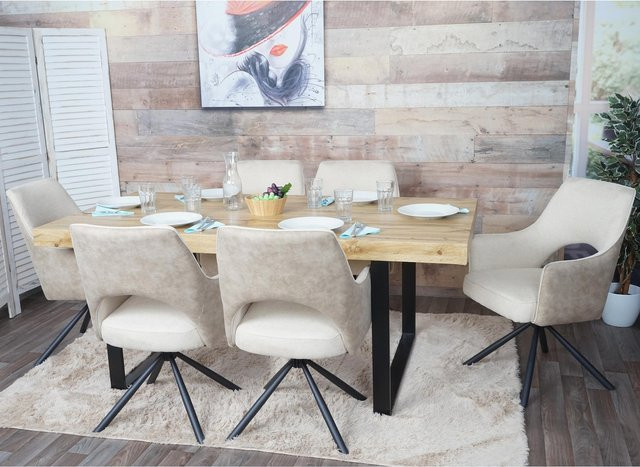 6er-Set Esszimmerstühle MCW-K30 drehbar mit Stoffbezug in Beige - Bild 1