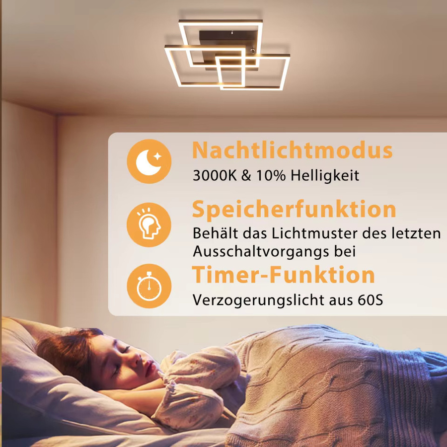 NETTLIFE Moderne LED-Deckenleuchte Schwarz, 36W, dimmbar mit Fernbedienung, Durchmesser: 40 cm - Bild 6