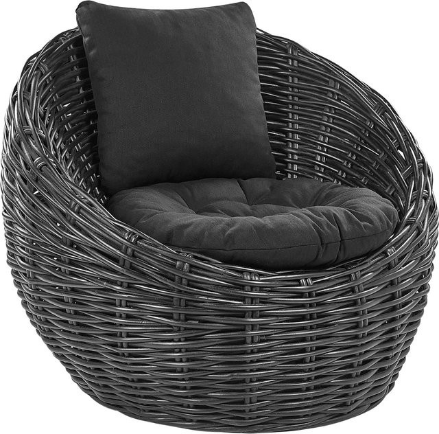 Beliani Gartenstuhl in Schwarz im Boho-Stil aus Rattan und Kunststoff, B/T/H: 55 x 97 x 80 cm - Bild 1