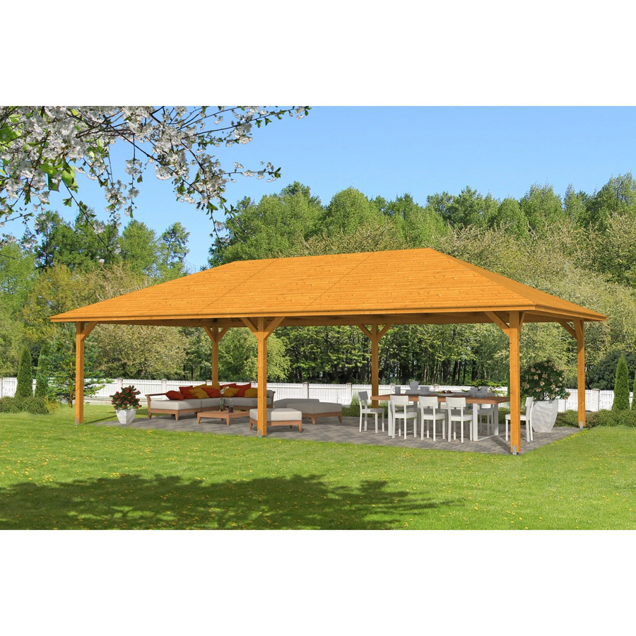 Skan Holz Pavillon Orleans 4 aus Fichte in Eiche Hell lasiert, Breite: 489 cm - Bild 2