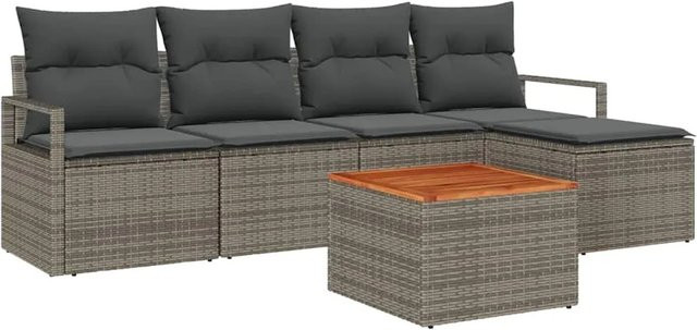 vidaXL Garten-Sofa-Set 6-teilig aus Poly Rattan in Grau mit Kissen und Tisch - Bild 1
