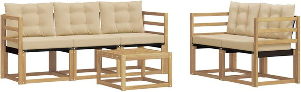 Modernes Outdoor-Sofagarnitur Set aus Akazie und Stoff mit 6 Teilen in Weiß und Beige von vidaXL - Bild 1