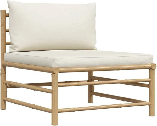 vidaXL Garten-Mittelsofa aus Bambus mit Polsterkissen in Cremeweiß - Bild 1