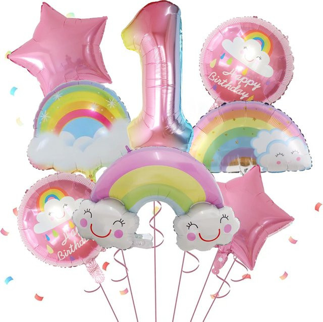 LQVYI Regenbogen-Lächeln-Wolkenballon, Folienballons, 8-teiliges Set, 1–9 Jahre alt - Bild 1