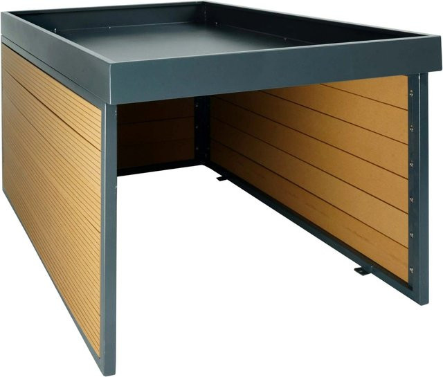 PROREGAL XL Mähroboter-Garage aus WPC und Metall in Eiche-Optik mit Pflanzkasten und Dach, H x B x T: 94 x 70 x 47 cm - Bild 1