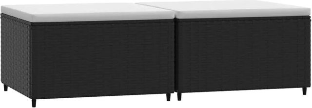 vidaXL Gartenhocker Set aus Polyrattan mit Kissen, 2 Stück, Schwarz - Bild 1