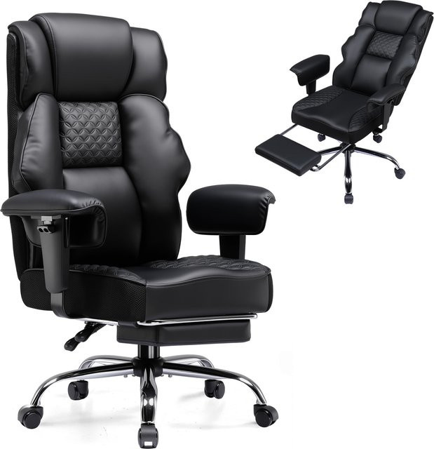 GTPLAYER Gaming Stuhl in Schwarz aus Kunstleder mit Kopfstütze, ergonomischer PC-Schreibtischstuhl mit Armlehnen und Drehfunktion - Bild 1