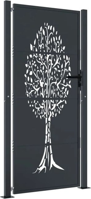 vidaXL Gartentor aus verzinktem Stahl in Anthrazit mit Baum-Design, B: 110 cm, H: 205 cm - Bild 1