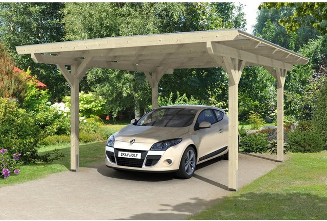 Skan Holz Carport Odenwald Flachdach aus Fichte in Beige mit Doppelstegplatten aus Polycarbonat, B/T: 428 x 541 cm, Höhe: 238 cm - Bild 1