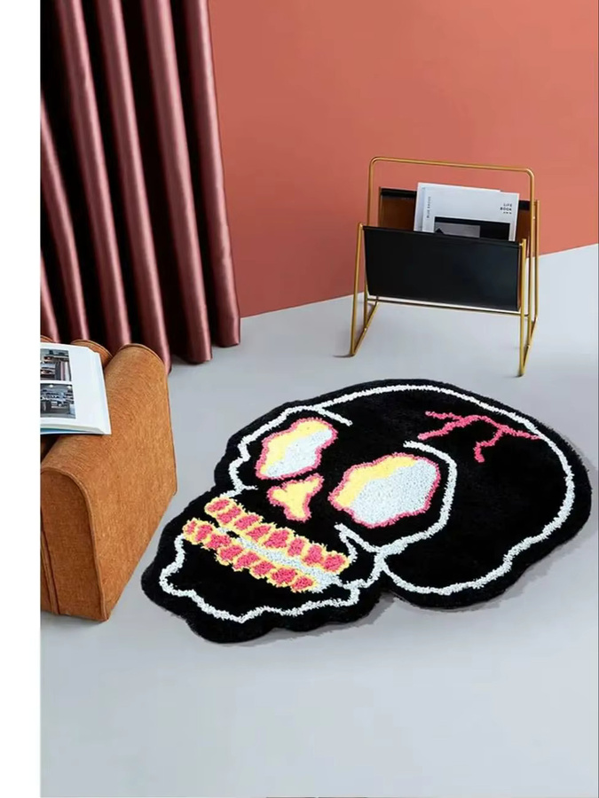 VIKAMA Cartoon Fun Skull Teppich, Rutschfeste Dekomatte für Badezimmer, Küche oder Wohnzimmer, Mehrfarbig, B/T: 66 x 66 cm - Bild 6