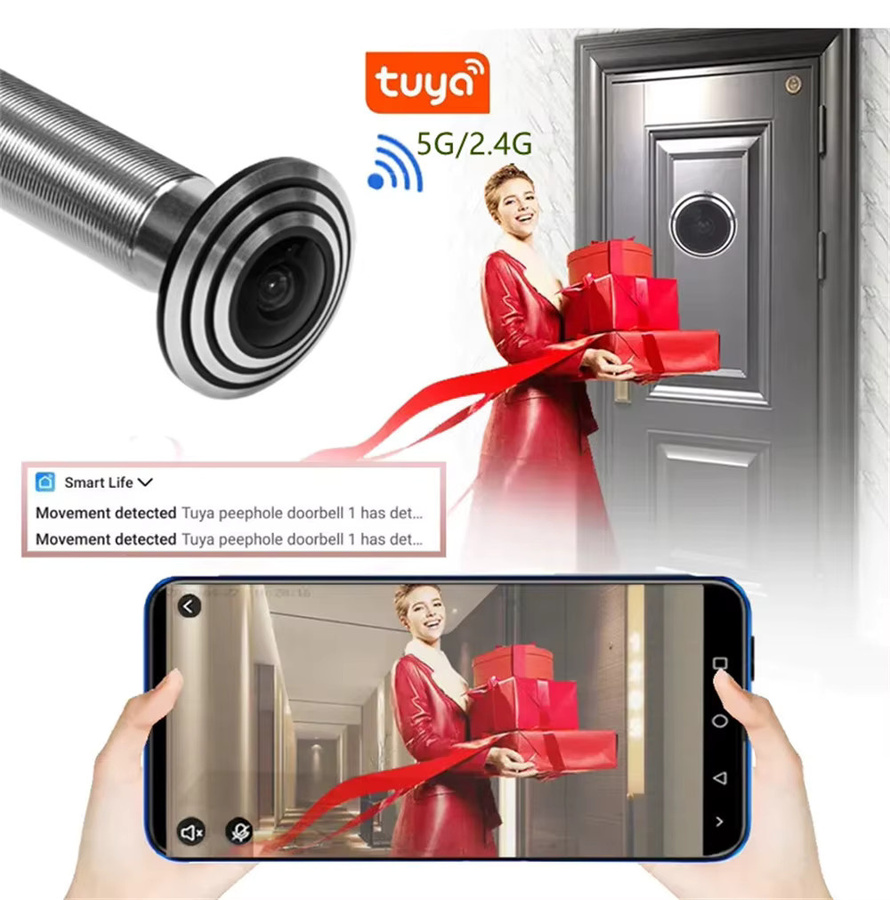 HQCAM Tuya Smart Mini Türspion Kamera mit Weitwinkel, Wifi 2,4G/5G, Silber - Bild 4