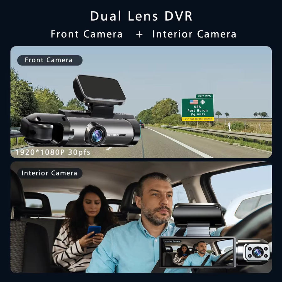 USEEBEE Dashcam Full HD 1080P mit Dual Objektiv für Fahrzeug Innenraum und Außenbereich, Schwarz - Bild 4