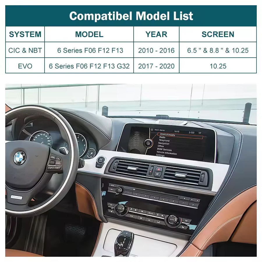 AUTOABC Kabelloses CarPlay und Android Auto Interface für BMW 6er Serie F06 F12 F13 G32 CIC NBT EVO System in Schwarz mit GPS und Bluetooth sowie Mirror Link Funktion - Bild 4