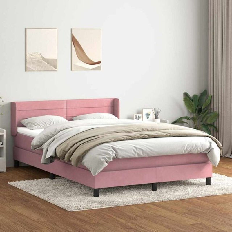 vidaxl Boxspringbett mit Matratze aus Samt in Rosa, B/T/H: 140 x 220 cm - Bild 1