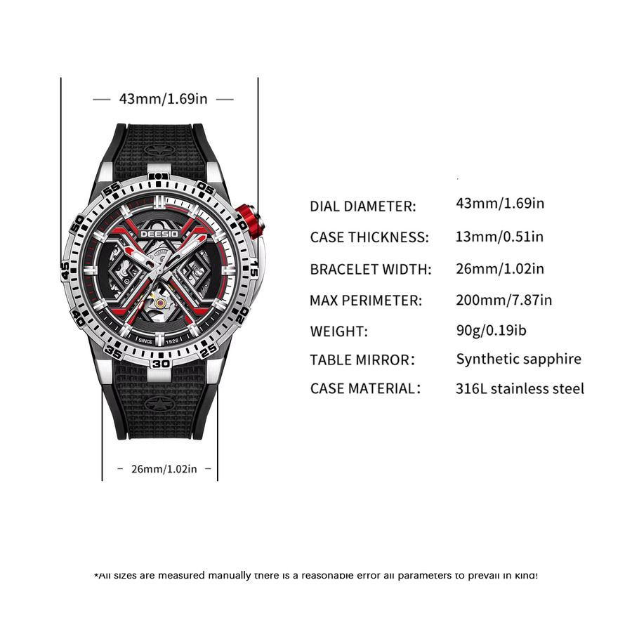 Deesio Armbanduhr, Automatik, Edelstahlgehäuse, Kautschuk, Herren, Schwarz - Bild 5