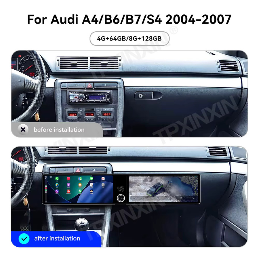 TPXINXIN Android Autoradio für Audi A4 B6 B7 S4 (2004-2007) mit Dual-Screen 24,6 Zoll, Android Auto, CarPlay und GPS-Navigation in Schwarz - Bild 4