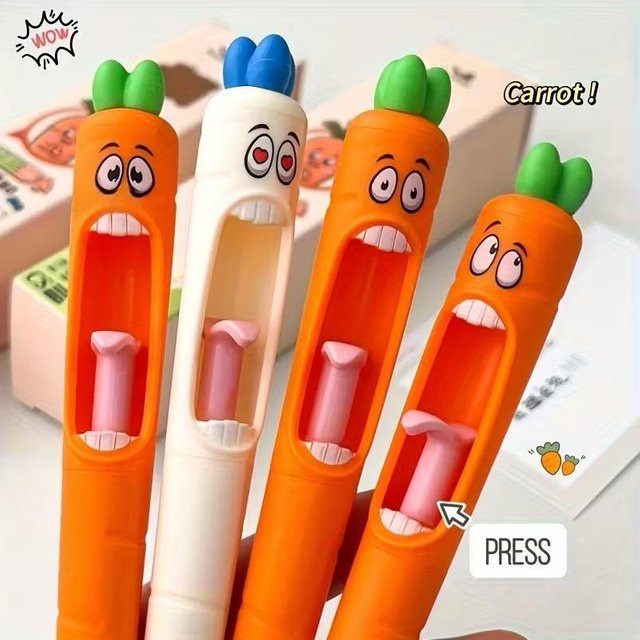 4er-Set ZQNYCY Karotten-Kugelschreiber mit Zungenmechanismus in Orange für Kinder und Ostern-Geschenke - Bild 1