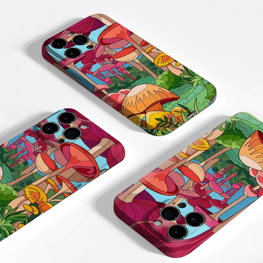 Bunte Handyhülle mit Pilzwald-Design für Apple iPhone 11 bis iPhone 17 Pro Max Plus mit doppelschichtiger Rückseite - Bild 2