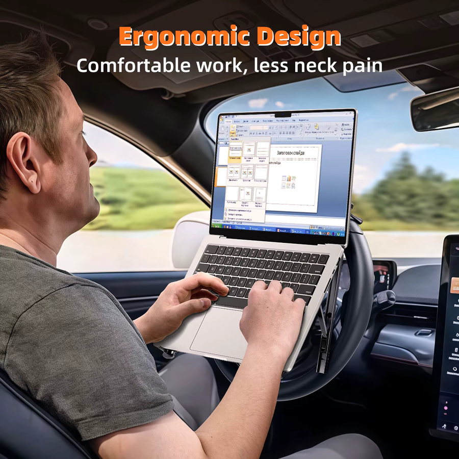 Oatsbasf Auto-Lenkrad-Laptopständer verstellbarer Auto-Tisch für Laptop und Tablet in Schwarz oder Grau für Tesla - Bild 3