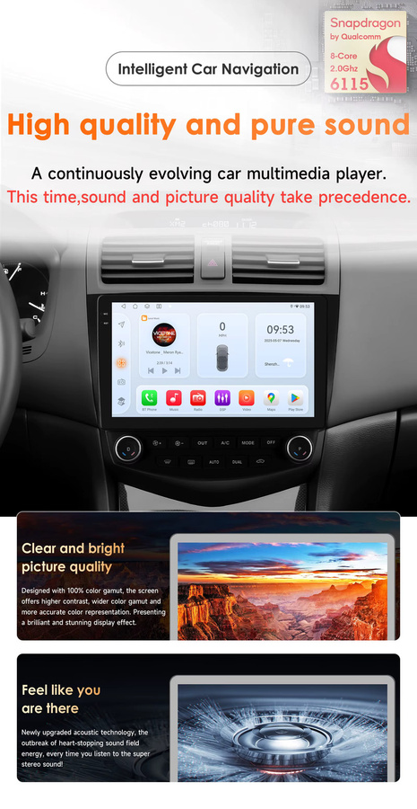 OSSURET 2 DIN Autoradio mit Android 14 für Honda Accord 7 (2003-2007), inklusive 360 Grad Panoramakamera, CANBUS, kabelloses Carplay, Android Auto, DSP Audio, 4G-LTE und WLAN, Farbe: Schwarz - Bild 2
