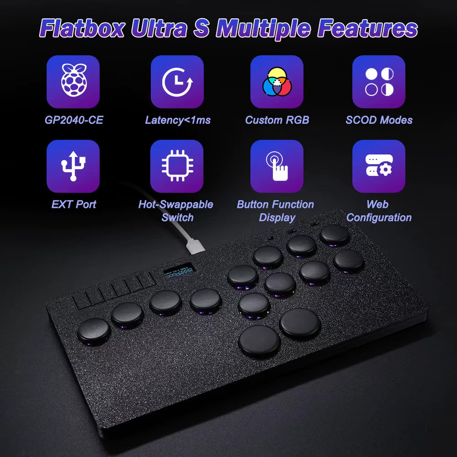 Flatbox Ultra S Stickless Controller Hitbox für PS4, PC, Nintendo Switch und Steam mit Kaih Low Profile Switches in Schwarz-Rot - Bild 2