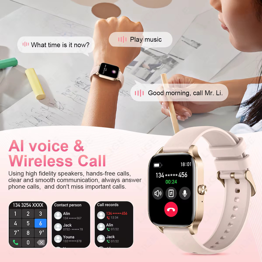 LIGE Fashion Smartwatch für Damen mit 1,85 Zoll HD-Bildschirm, Bluetooth-Anruf und Gesundheitsmonitor in Schwarz und Pink - Bild 5