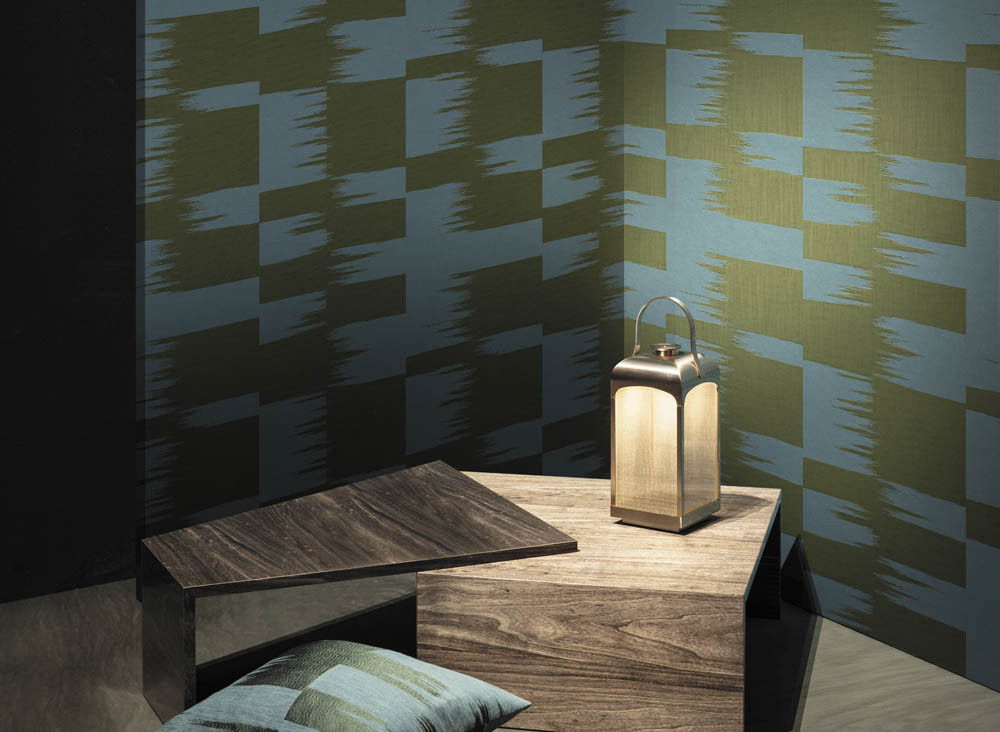 Armani Casa Wallpaper Stromboli 9639 in Grün, Blau und Multicolour mit geometrischem Design aus Vlies und Vinyl - Bild 1