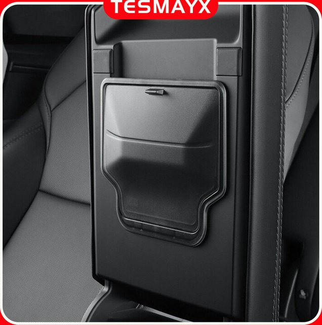 Tesmayx Mittelkonsole Armlehne mit versteckter Aufbewahrungsbox für Tesla Model Y Juniper und Model 3, Schwarz - Bild 1