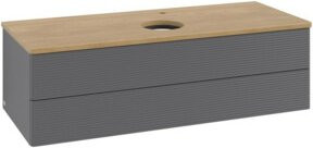 V&B Waschtischunterschrank Antao mit Frontstruktur und Beleuchtung, Eiche Honig lackiert, B/T/H: 120 x 50 x 36 cm - Bild 1