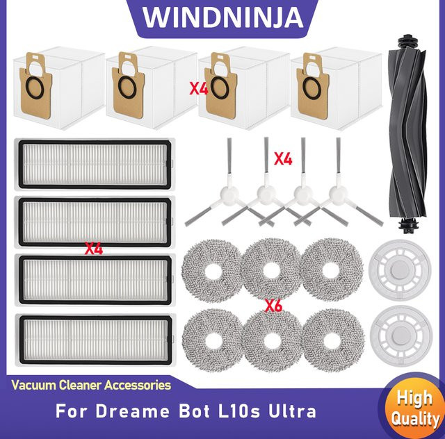 Dreame Ersatzteil-Set für L10s Ultra und L10s Pro: Hauptbürste, Seitenbürste, Filter, Wischtücher und Staubbeutel für deinen Roboterstaubsauger - Bild 1
