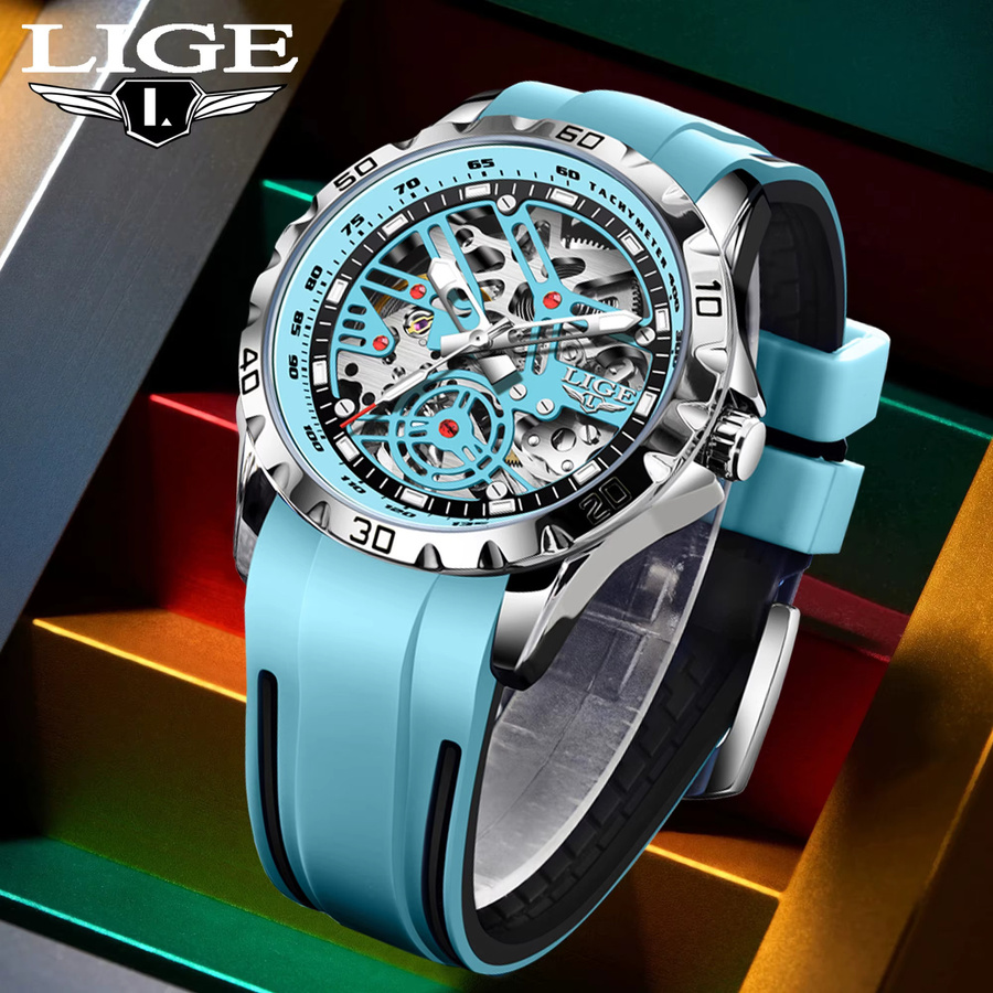 Lige Armbanduhr Automatik, Silikon, Blau, Herren - Bild 2