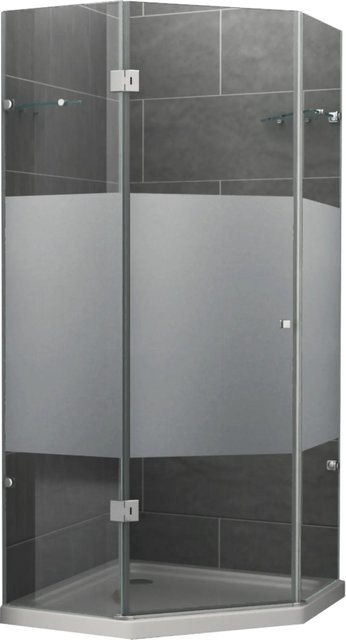 Dein Bau Projekt Duschkabine 5-Eck Pentagon Teilsatinierte Glaswand DIN Links B: 80 cm, T: 190 cm, H: 80 cm - Bild 1