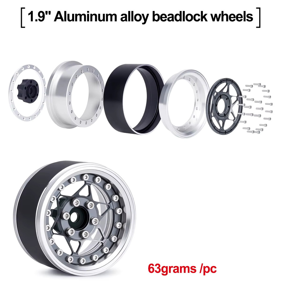 MALOM RC Aluminium 1,9-Zoll Beadlock-Felge, Grau, Metall, Zubehör - Bild 4