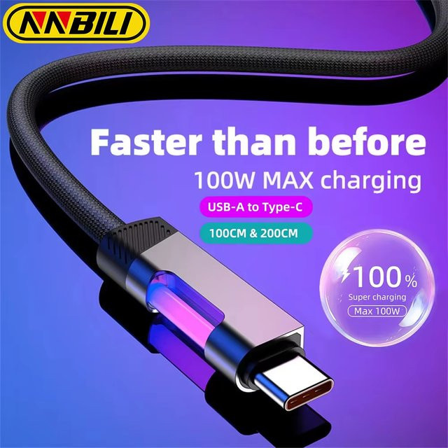 NNBILI RGB Schnellladekabel Set Schwarz: 100W USB-A auf USB-C und 60W USB-C auf USB-C Ladekabel für Xiaomi, Huawei, OPPO und OnePlus - Bild 1