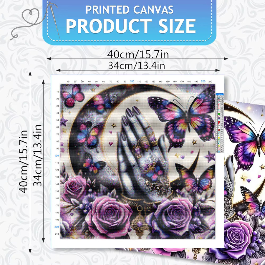 HUACAN Kreuzstich-Set Schmetterling und Rosenblüten mit vorgedrucktem Motiv, 11CT DMC Stickerei-Set, Multicolour, B/H: 30 x 30 cm - Bild 2