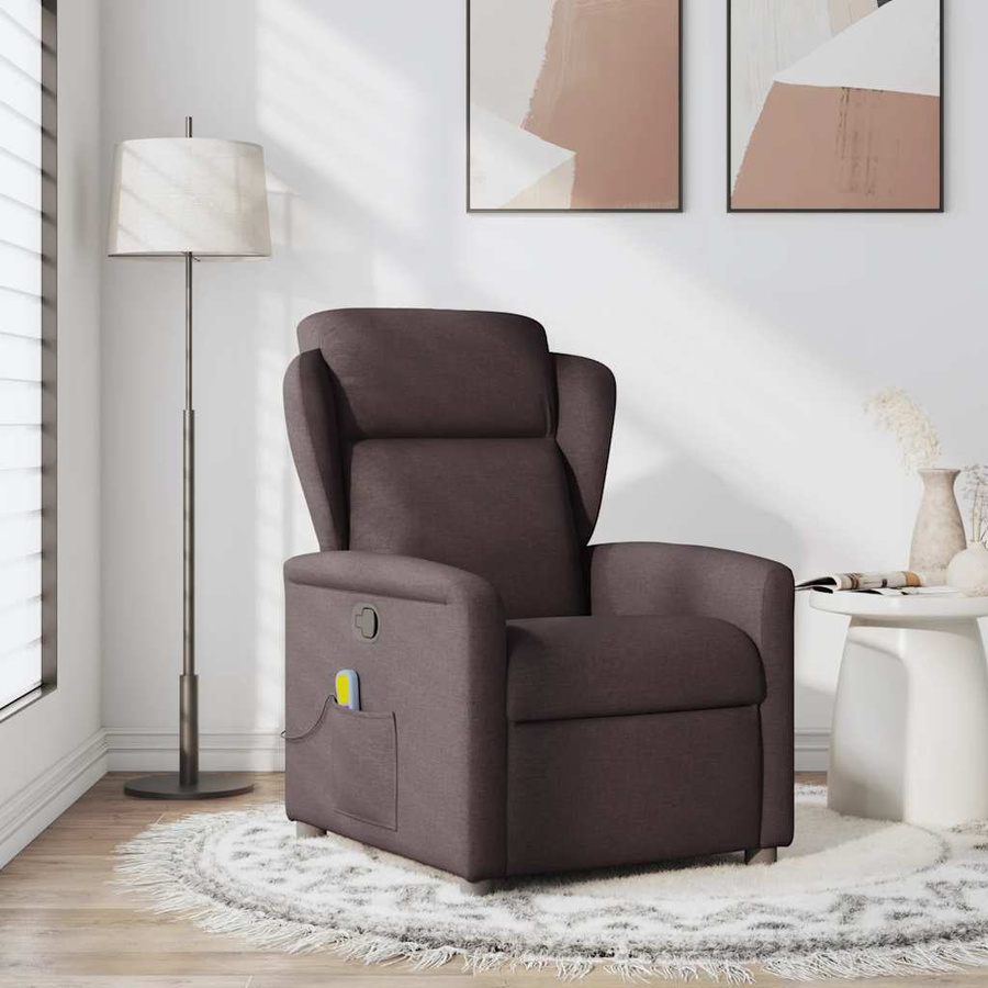 vidaXL Massagesessel Dunkelbraun mit Liegefunktion und Vibrationsfunktion aus Stoff - Bild 3