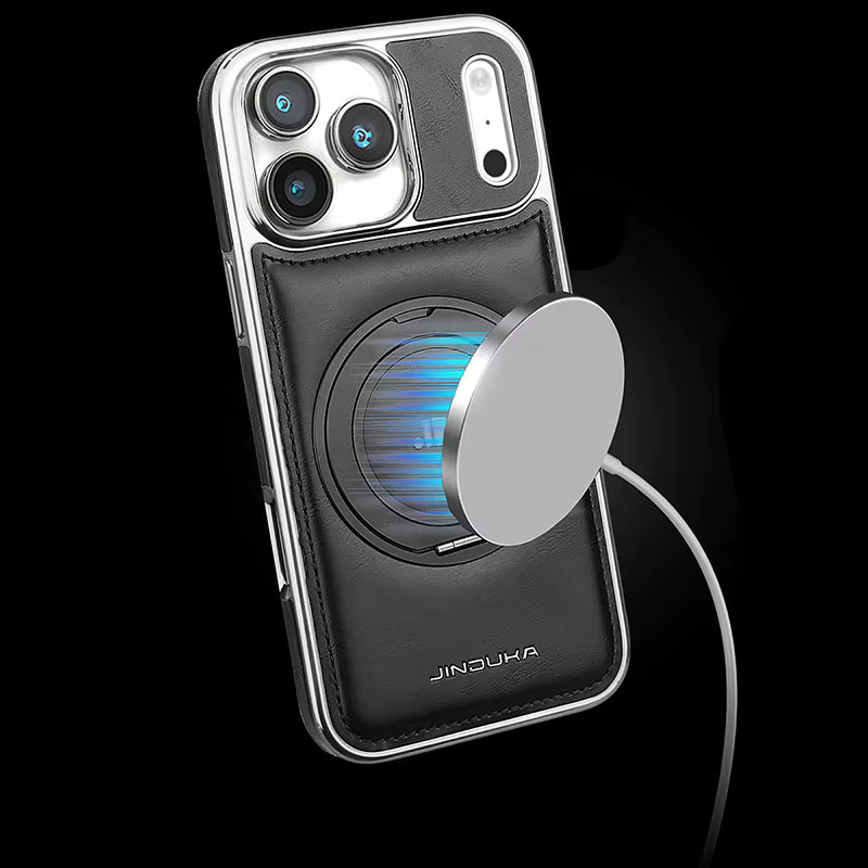 HQBBRO Leder-Handyhülle mit magnetischem 360-Grad-Drehständer und Ringhalter für iPhone 17 Pro Max, 16 Plus, 15, 14, 13 in Grau, kompatibel mit MagSafe - Bild 2