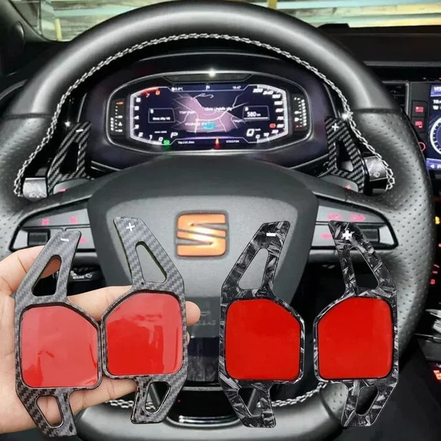 Schaltwippe in Kohlefaser-Optik für Seat Leon ST 5F FR Cupra Ateca Ibiza 6P Arona Tarraco Lenkradverlängerung Shifter in Schwarz - Bild 1