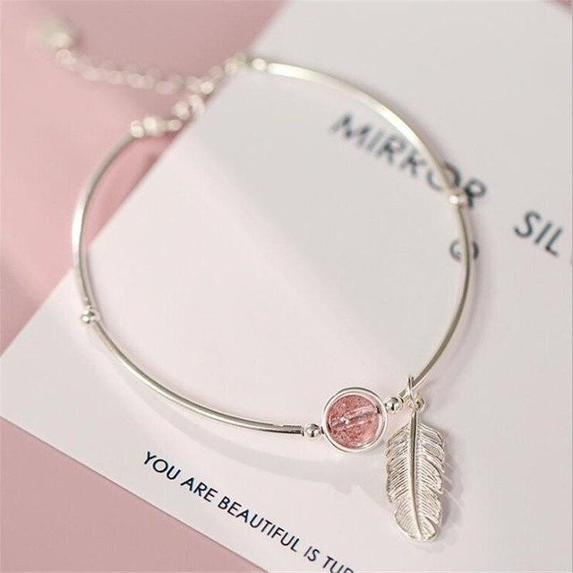Armband 925 Sterlingsilber, Rosa Kristall, Blatt, Damen - Bild 1
