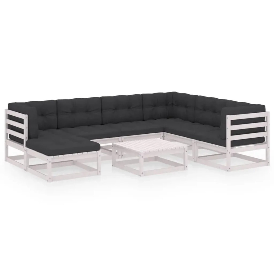 vidaXL 8-teiliges Garten-Lounge-Set L-Form aus massivem Kiefernholz mit weißen Polsterkissen - Bild 2