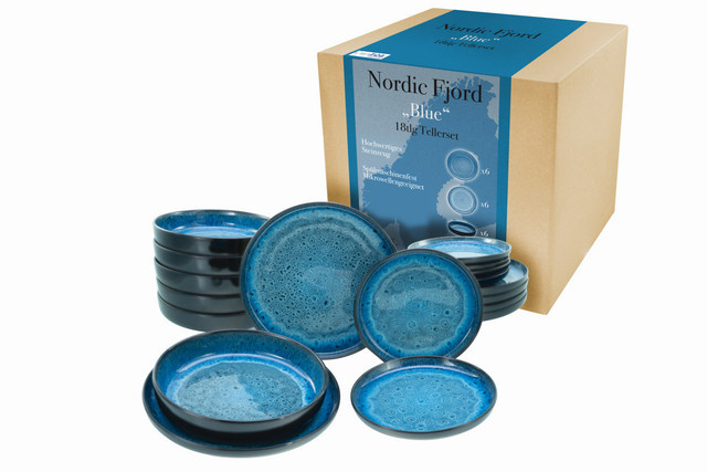 CreaTable Tafelservice Nordic Fjord 18-teiliges Geschirrset aus Steinzeug in Blau - Bild 1